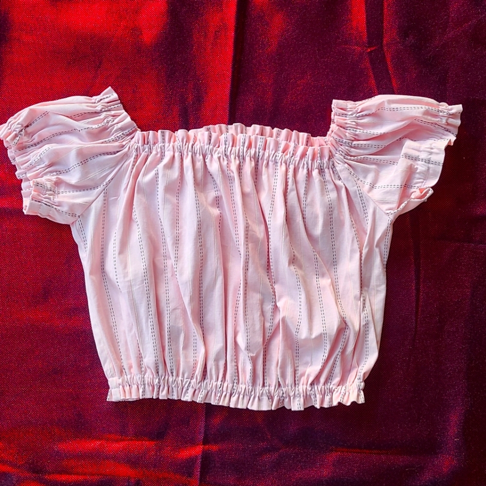 Light Pink  Over The Shoulder Ruffled CROP Top SMALL